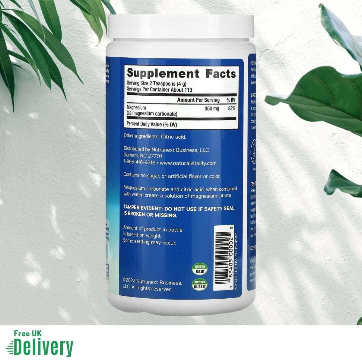 Natural Vitality Natural Calm Powder Unflavoured 453g 2 Natural Vitality, CALM, Magnesium Supplement 443g label