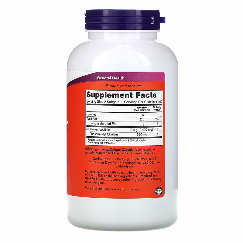 NOW Foods Sunflower Lecithin - 1200mg - 200 softgels 2 NOW Foods Sunflower Lecithin - 1200mg - 200 softgels - Image 2