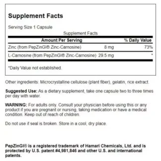 Swanson Zinc Carnosine Featuring Pepzingi, 60 Capsules 3 Swanson Zinc Carnosine Featuring Pepzingi, 60 Capsules - Image 2