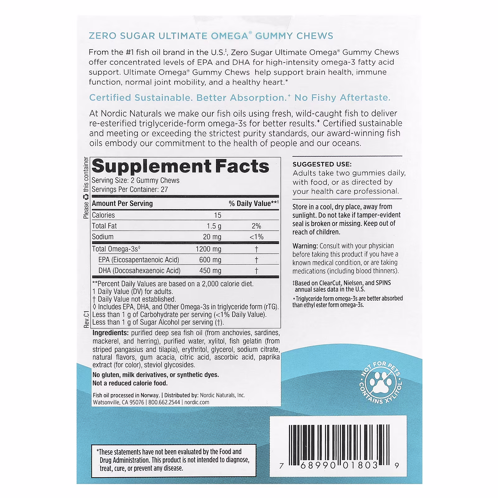 Nordic Naturals Ultimate Omega Gummy Chews, 1200mg Tropical Fruit - 54 gummies 2 Nordic Naturals Ultimate Omega Gummy Chews, 1200mg Tropical Fruit - 54 gummies - Image 2